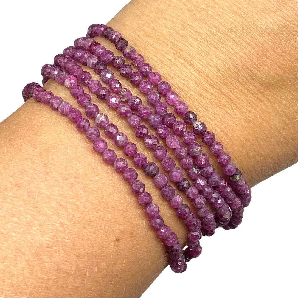 3mm Ruby Beaded Stretch Bracelet Natural Raw Genuine Stone Gemstone Faceted - Picture 2 of 9